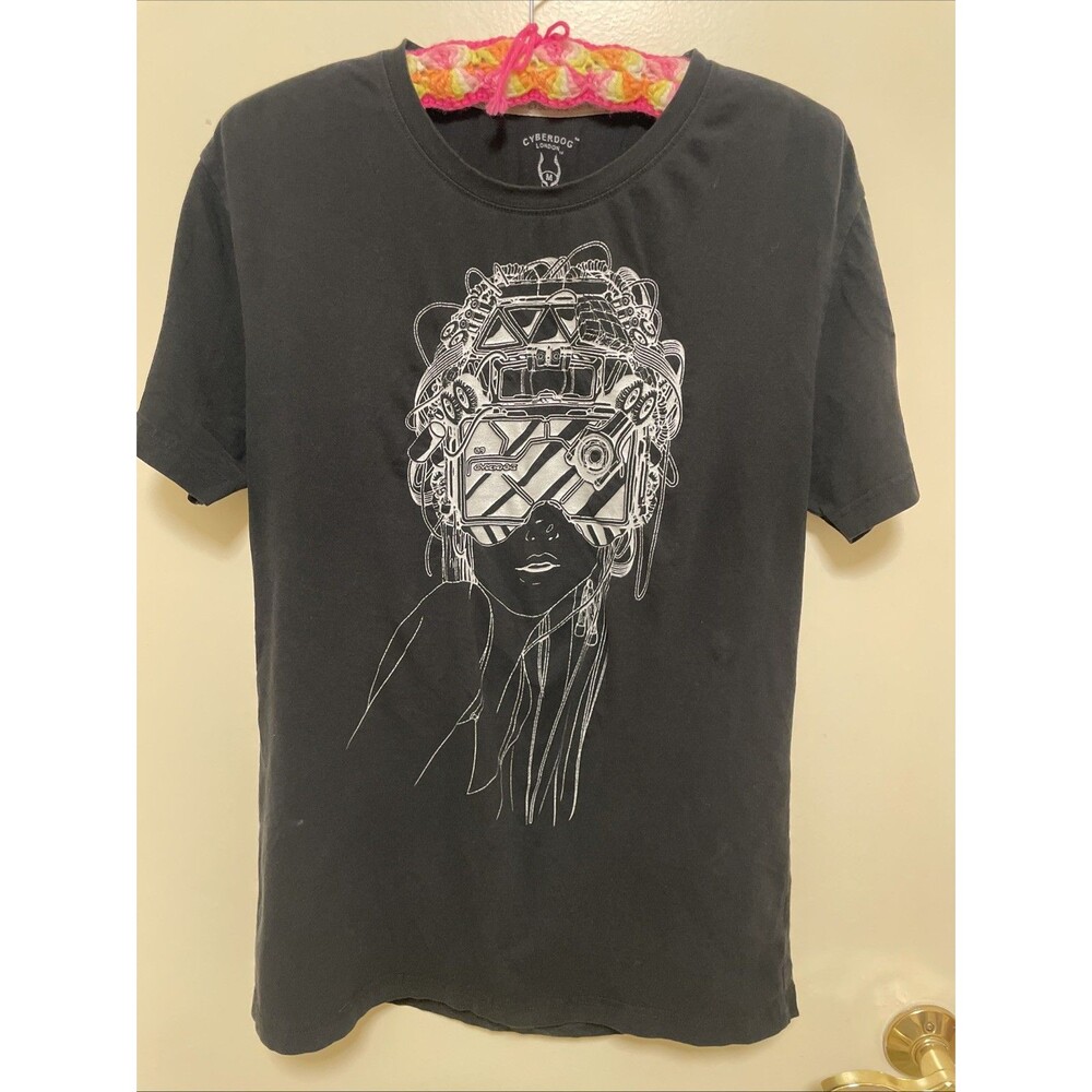 Vintage Cyberdog London Virtual Girl Metallic T-shirt M Rave Techno Cyber Y2K